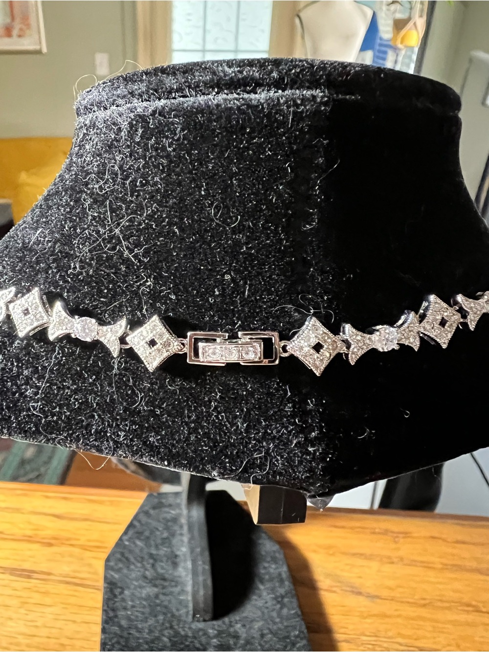 Nadri Cubic Zarconia Line collar necklace in hand polished rhodium . - Picture 7 of 9